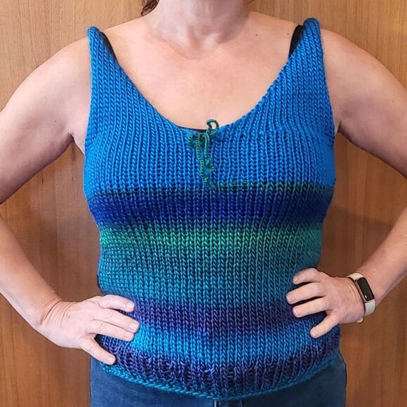 Seapunk Handmade Sweater Vest Tank Top Ocean Blues Greens Medium - Picture 7 of 8